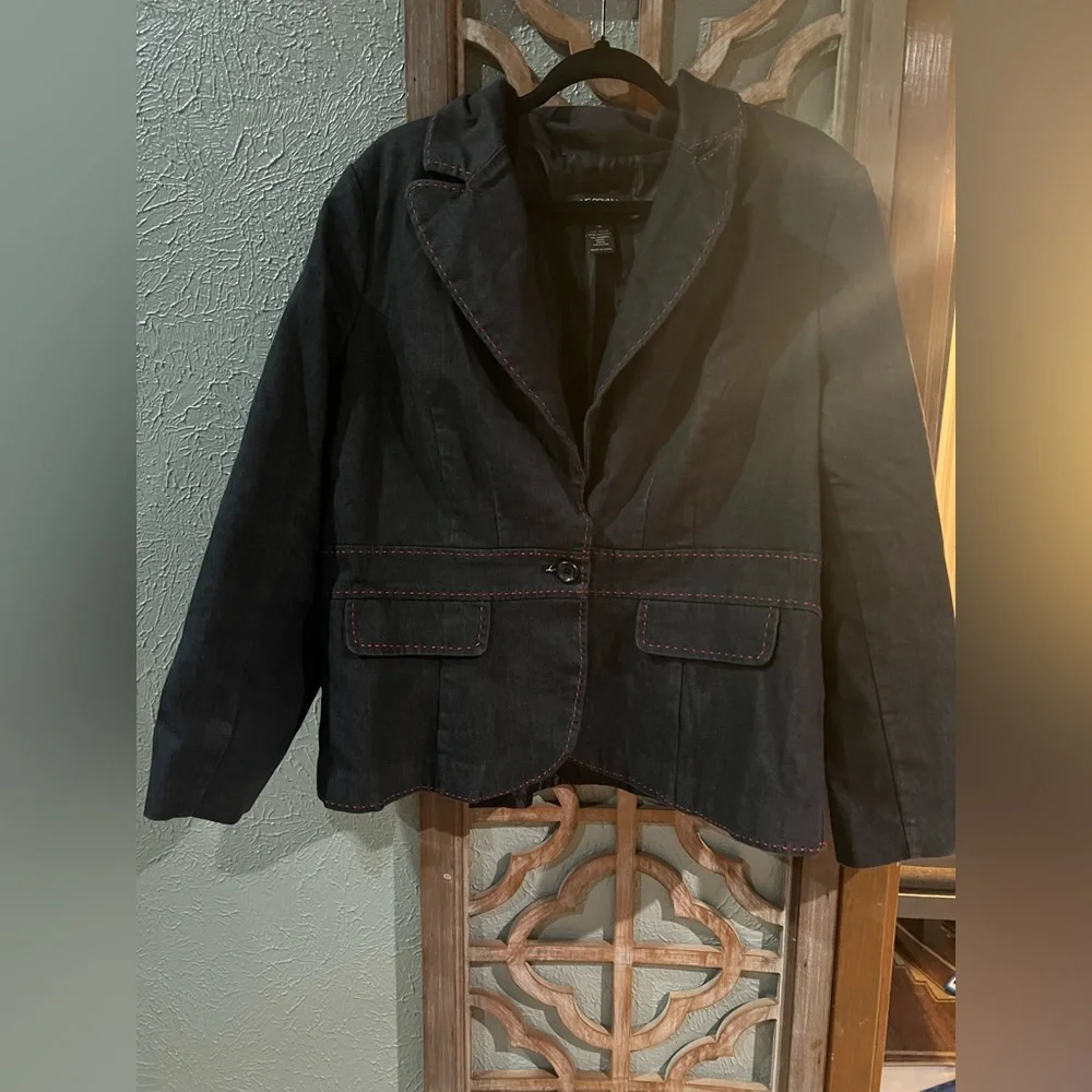 Lane Bryant Denim Blazer with red stitching - Picture 1 of 4